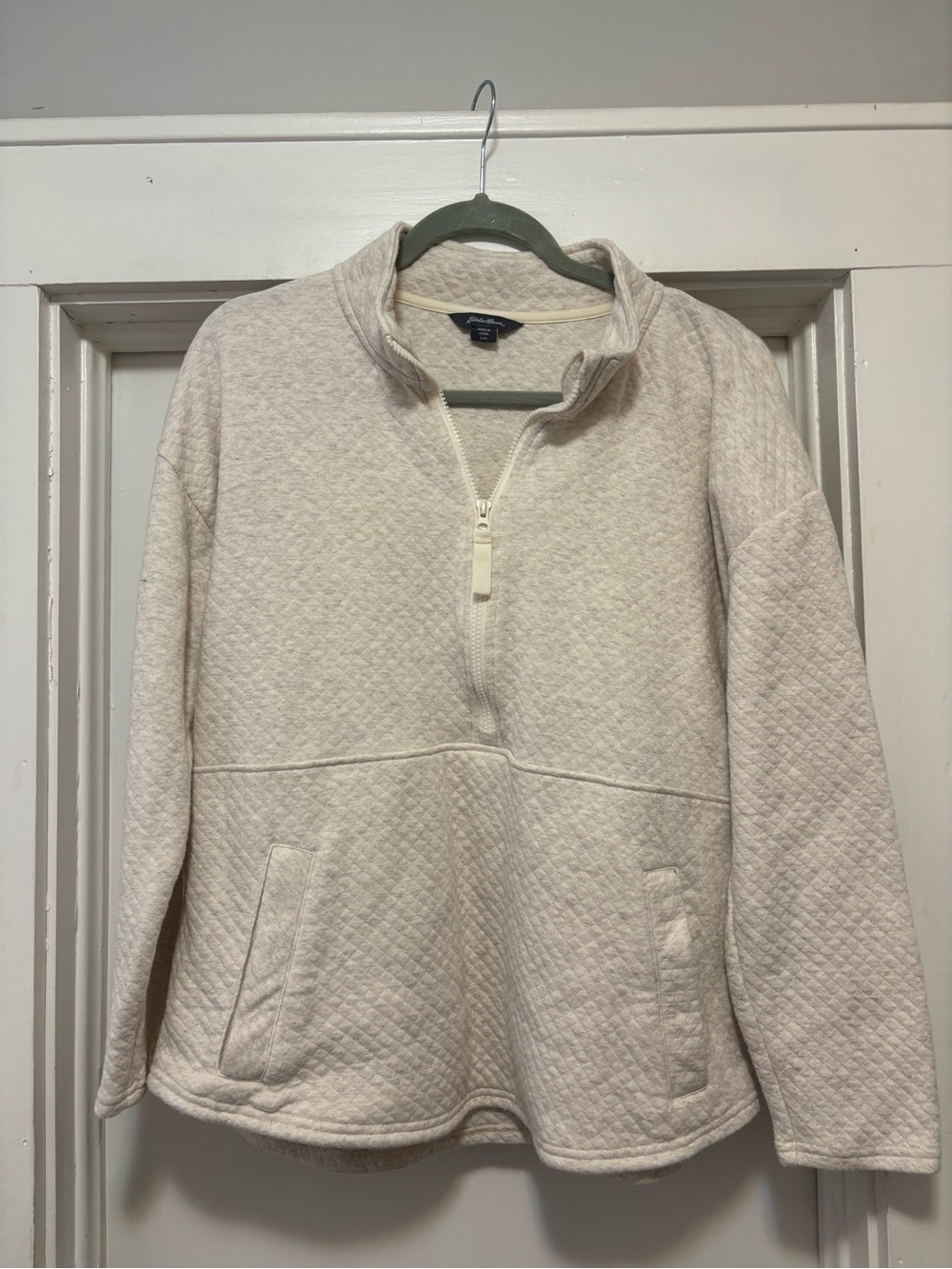 Eddie Bauer Cream Quilted Half-Zip Turtleneck Pullover